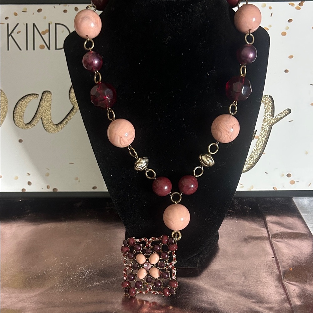 Vintage Pink and Red Beaded STAtement Necklace #78009Purp